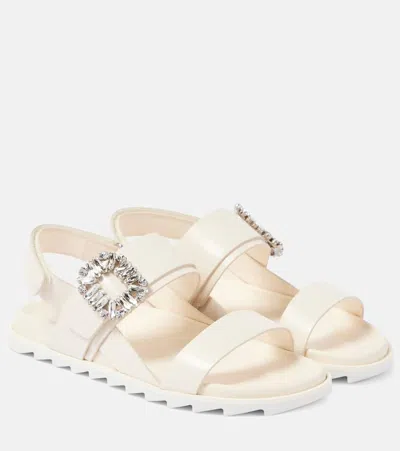 ROGER VIVIER SLIDY VIV' EMBELLISHED LEATHER SANDALS