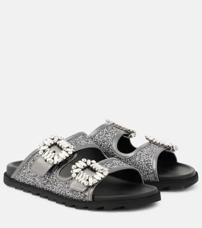 Roger Vivier Slidy Viv' Metallic Lurex Slides In B210greyomeb408ceneresc