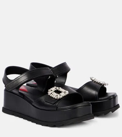 Roger Vivier Slidy Viv' 65 Leather Wedge Sandals In Black