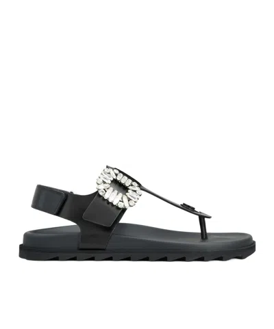 ROGER VIVIER SLIDY VIV' THONG SANDALS IN LEATHER