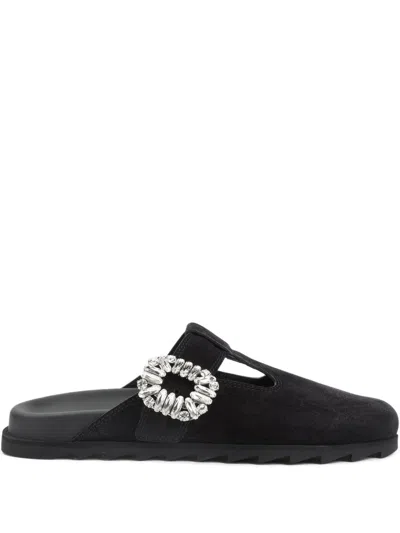 Roger Vivier Slidy Viv Leather Slippers In Black