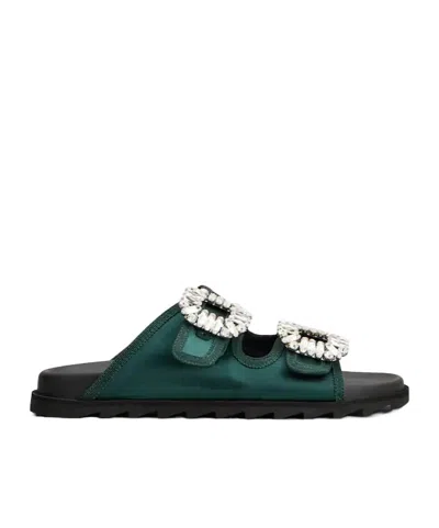 Roger Vivier Slidy Viv' Mules In Satin In Green