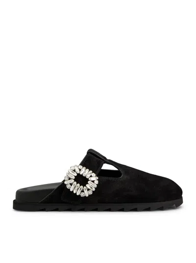 Roger Vivier Black Suede Mule Slidy Viv