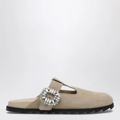 Roger Vivier Mules Round Toe Flat Sole Suede Buckle In Brown