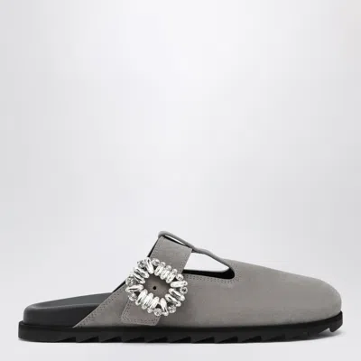 Roger Vivier Slidy Viv Mules In Suede Clay-coloured In Gray