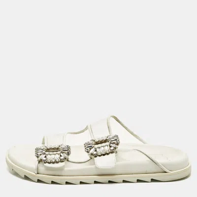 Pre-owned Roger Vivier Slidy Viv Size 39 White Leather And Mesh Flat Slide