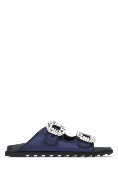 Roger Vivier Slidy Viv Strass Bordo Gros Mule In Blue