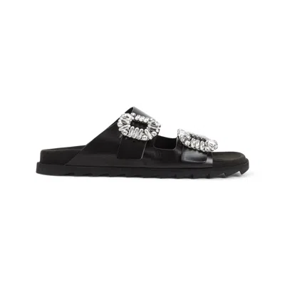 Roger Vivier Flat Sandals With Rhinestone Embellished Straps In Black