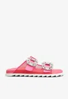 ROGER VIVIER SLIDY VIV' STRASS BUCKLE SANDALS