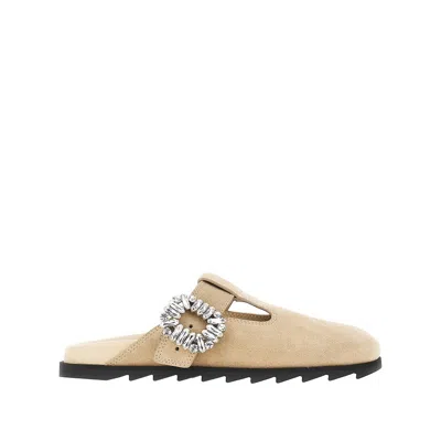 Roger Vivier Mules Round Toe Flat Sole Suede Buckle In Brown