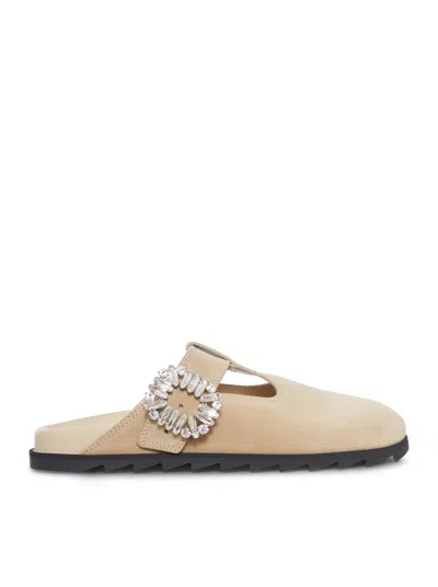 Roger Vivier Slidy Viv Suede Mule In Nude
