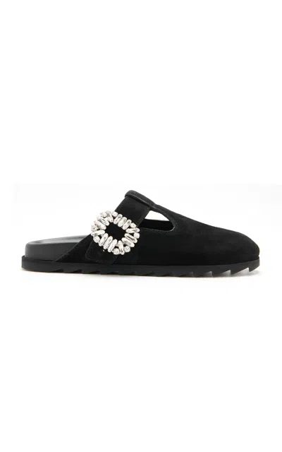 Roger Vivier Slidy Viv Suede Mules In Black