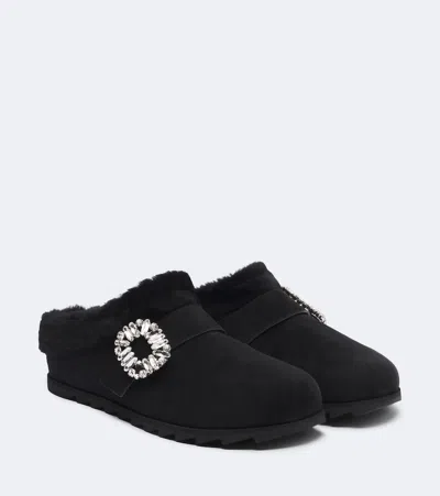 Roger Vivier Casual Buckle Detail Mules Slipper Style In Black