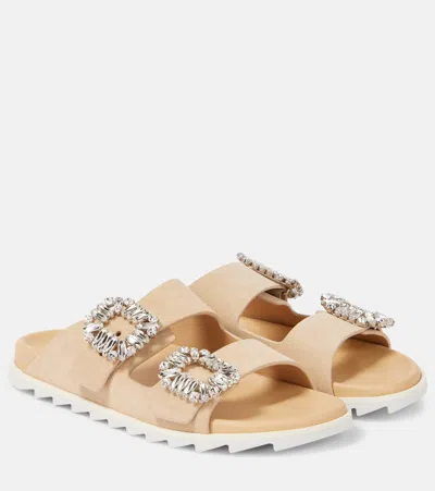 ROGER VIVIER SLIDY VIV' SUEDE SLIDES