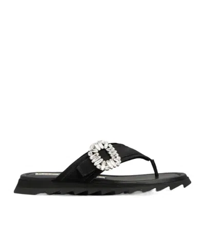 Roger Vivier Slidy Viv' Thong Mules In Satin In Black