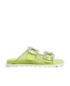 Roger Vivier Crystal-embellished Double-buckle Slides In Green