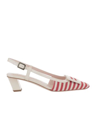 Roger Vivier Belle Vivier 45 Patent-leather Trimmed Striped Canvas Slingback Pumps In White