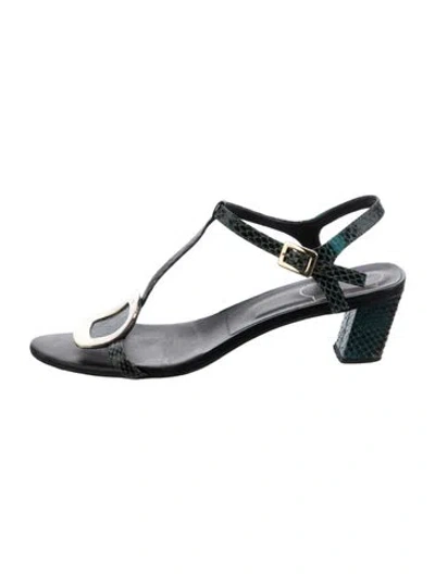 Pre-owned Roger Vivier Snakeskin Animal Print Sandals In Silver