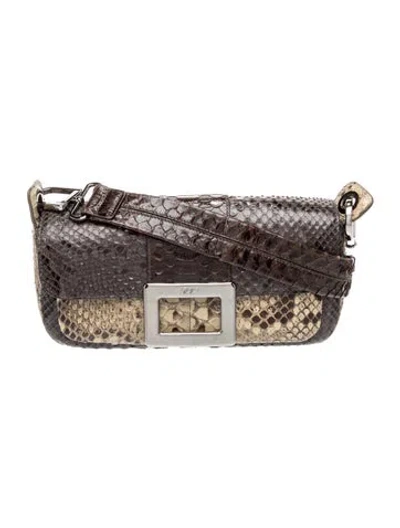 Pre-owned Roger Vivier Snakeskin Shoulder Bag In Brown
