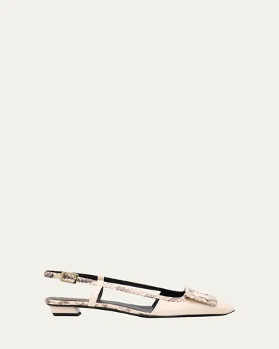 Roger Vivier Snakeskin-embossed Trim Leather Slingback Pumps In Neutral