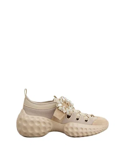 Roger Vivier Sneaker Velcro Strass Beig In White