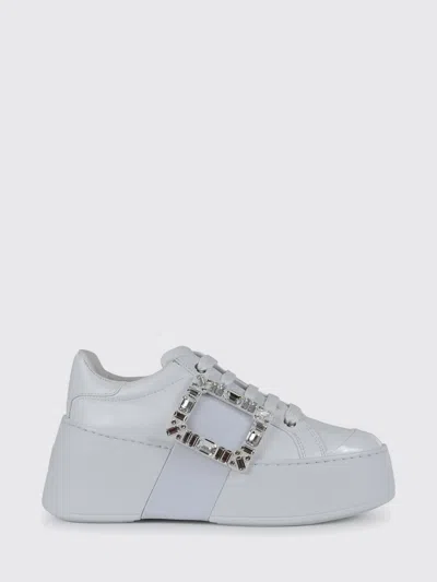 Roger Vivier Viv Skate Crystal-embellished Rubber-trimmed Leather Sneakers In White