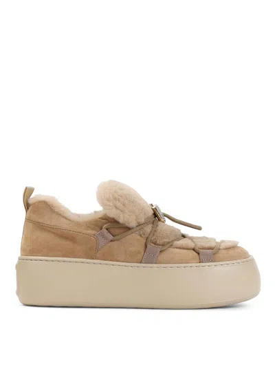 Roger Vivier Beige Snow Lace-up Sneakers In Brown