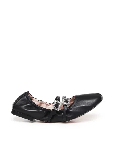 Roger Vivier Leather Strap Ballet Flats In Black