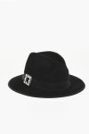 Roger Vivier Solid Color Wool Felt Tres Viver Fedora Hat With Rhinestones