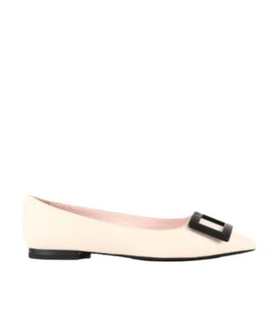 Roger Vivier Square Buckle Ballet Shoes In White