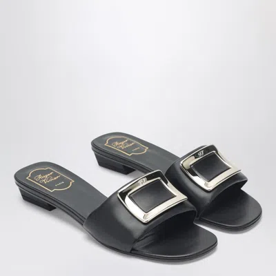 Roger Vivier Leather Slides Mule Buckle Square Toe In Black