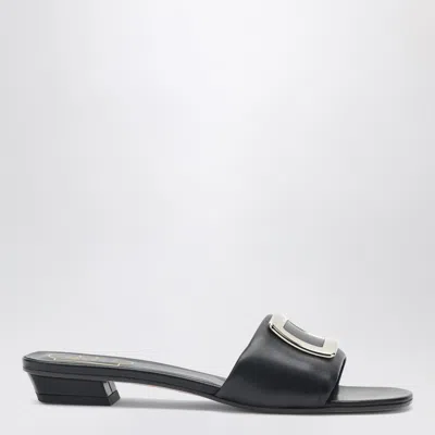Roger Vivier Square Buckle Leather Slides In Black