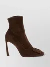 Roger Vivier Square Buckle Suede Ankle Boots In Brown