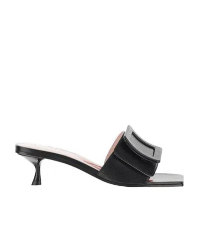 Roger Vivier Square-headed High-heeled Sandals In Black
