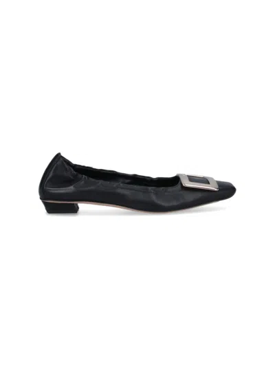 Roger Vivier Square-toe Ballerine With Draped Detailing And Silver Buckle In Black