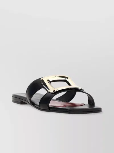 ROGER VIVIER SQUARE TOE SANDALS GOLD-TONE BUCKLE