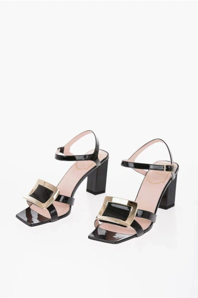 Roger Vivier Squared Patent Leather Sandals With Statemente Buckle 7 Cm In Black