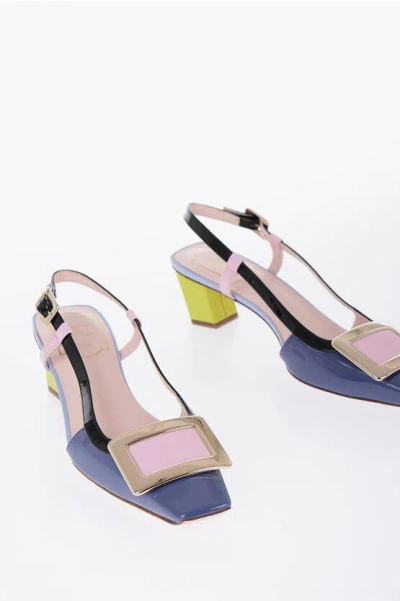 Roger Vivier Squared Patente Leather Belle Sandalas In Purple