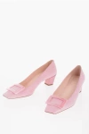 ROGER VIVIER SQUARED TOE BELLE SUEDE PUMPS WITH MURBLE BUCKLE 5CM