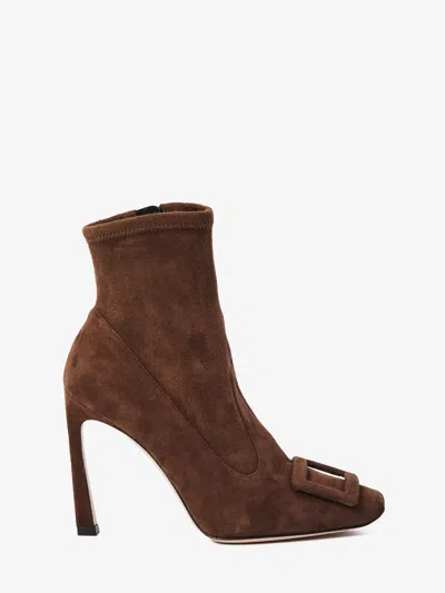 ROGER VIVIER TROMPETTE ANKLE BOOTS IN SUEDE