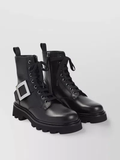 Roger Vivier Strap Buckle Leather Boots With Round Toe