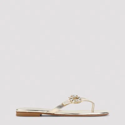 Roger Vivier Strass B Crystal-embellished Metallic Leather Sandals In Gold