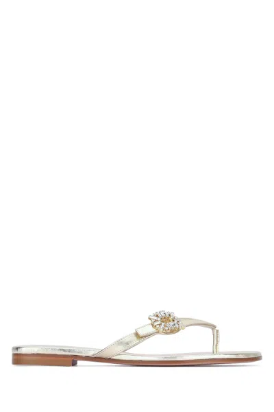 Roger Vivier Rhinestone Thong Sandals With 15 Mm Flat Heel In Gold
