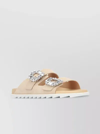 Roger Vivier Strass Buckle Flat Sole Sandals