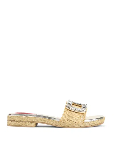 Roger Vivier Strass Buckle Raffia 25 Espadrillas In White