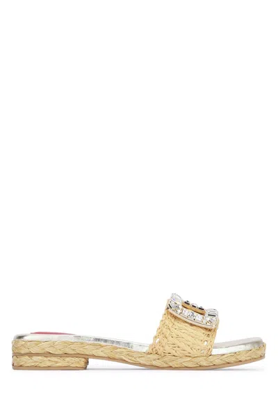 Roger Vivier Strass Buckle Raffia Espa Mule 25 In Neutral