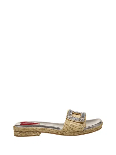Roger Vivier Strass Buckle Raffia Espa Mule 25 In Multi