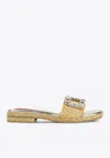Roger Vivier Crystal Buckle Braided Raffia Espadrilles In Cream