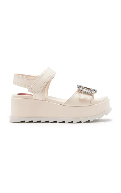 Roger Vivier Strass-embellished Buckle Wedge Leathers Sandals In White