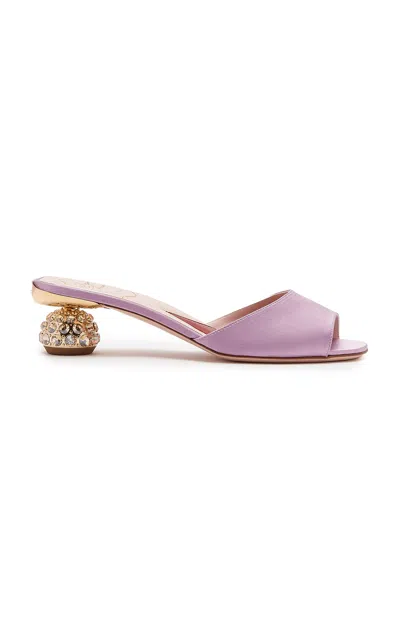 Roger Vivier Strass-embellished Heel Satin Mules In Purple